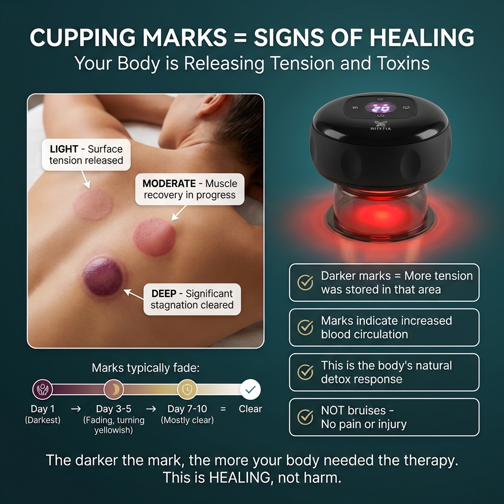 Cupping marks explained — light, moderate, and deep marks with what they indicate